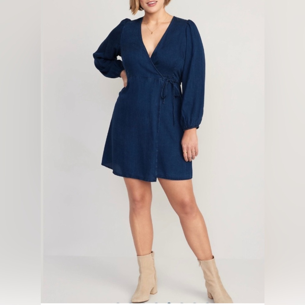 Old Navy Indigo Denim Asymmetrical Wrap Sundress L